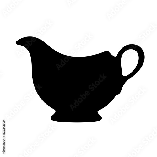 Elegant silhouette of a gravy boat on white background, culinary design