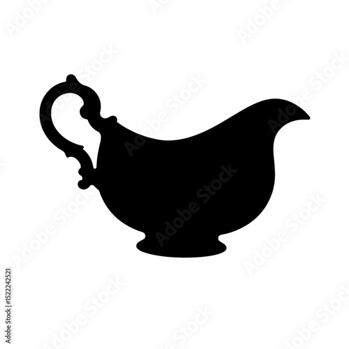 Elegant silhouette of a gravy boat on white background, kitchen decor