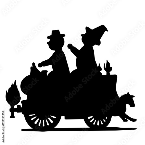 Thanksgiving parade float silhouette with two figures, festive celebration