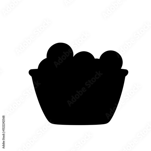 Silhouette of a basket of dinner rolls on white background, culinary art