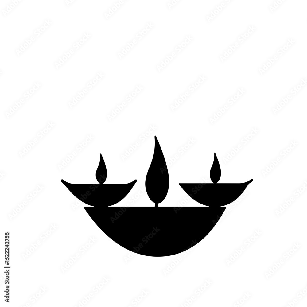 Elegant silhouette of diya lamps against white background, Happy Diwali Elegant silhouette of diya lamps against white background, Happy Diwali