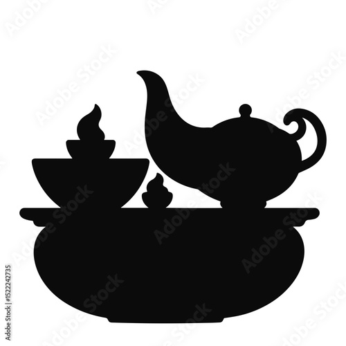 Silhouette of traditional Diwali feast items on white background, celebration