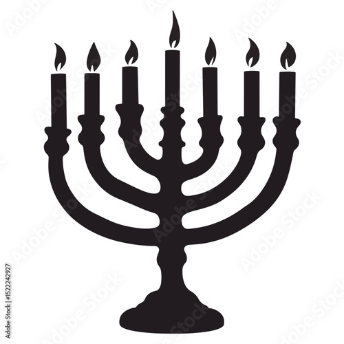 Elegant menorah silhouette on white background, Jewish holiday symbolism