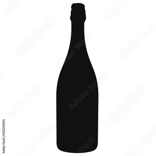Elegant champagne bottle silhouette on white background, celebration symbol