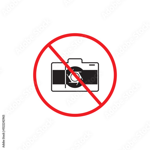 No cameras allowed sign. Red prohibition no camera sign. No taking pictures, no photographs sign.