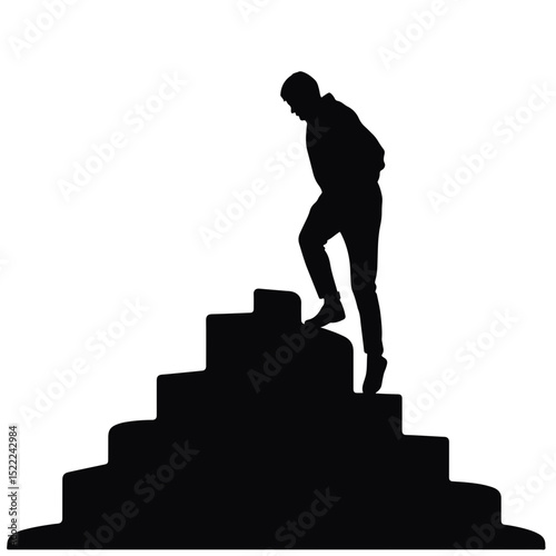 Silhouette of person climbing staircase, determination and progress