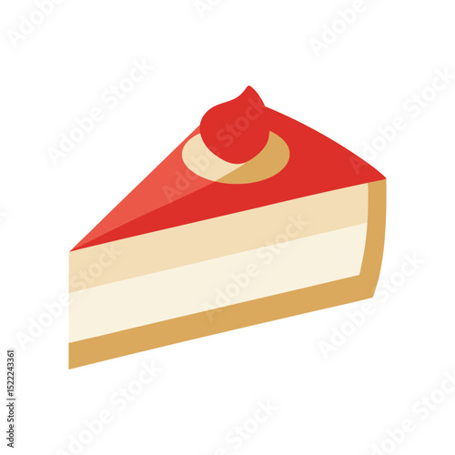 Delicious cheesecake slice topped with sweet red glaze graphic representation