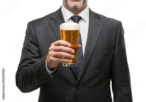 Illustration of Man in Suit Holding Glass of Beer Transparent BG