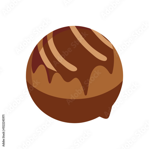 Delicious chocolate truffle with caramel drizzle isolated on white background illustration