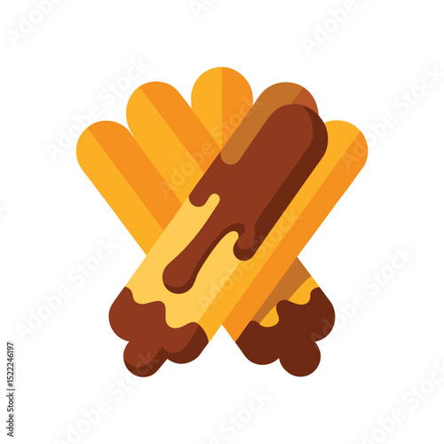 Sweet churros with chocolate sauce simple vector illustration food icon