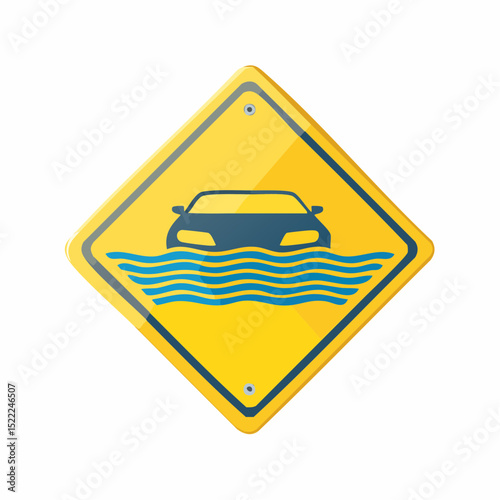 Vector warning sign indicating a flooded roadway or crossing