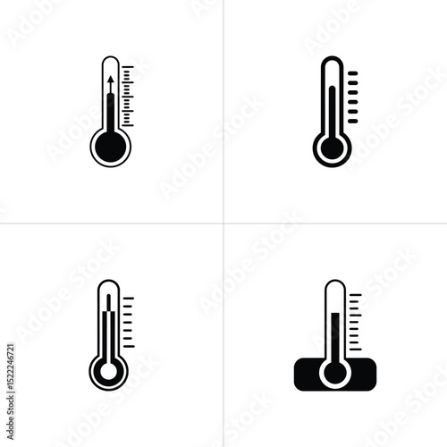 Four Thermometer Icons in Black and White Showing Varying Temperature Levels and Styles