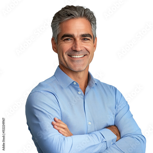 Happy successful middle age man posing with arms folded.

