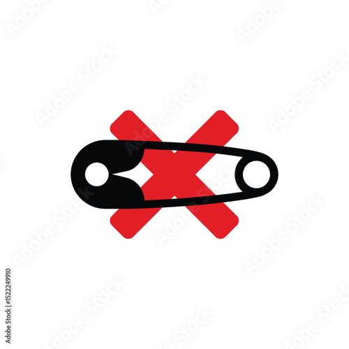 Prohibited Safety Illustration of a Black Safety Pin Overlaid on a Red X Symbol