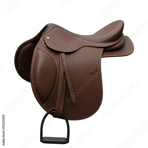 Isolated 3D Rendering of Brown Leather Horse Saddle Equestrian Equipment