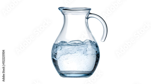 A clear glass carafe filled with fresh, pure water, isolated on Transparent Background.