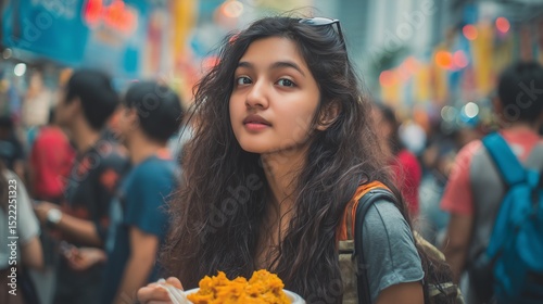 Candid street photo of an Indian traveler relishing tau fu fa in Kuala Lumpur, authentic cultural moment