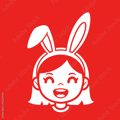 Happy Girl with Bunny Ears Cartoon Illustration