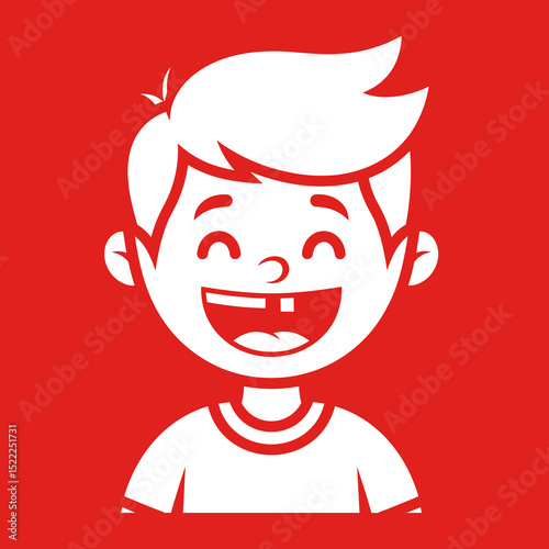 Happy Smiling Boy with Missing Tooth Red Background Illustration