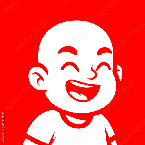 Joyful Bald Child Cartoon Illustration Red White Background