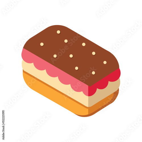 Isometric cartoon sandwich with chocolate cream and strawberry jam filling illustration