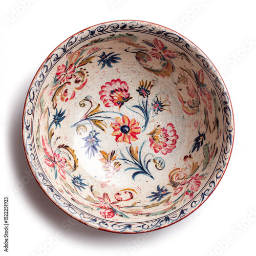 A lone watercolor hand-painted ceramic bowl with floral motifs
