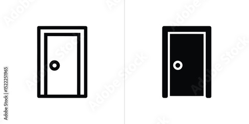 Simple Door Icons White Outline and Black Solid Doorway Representations on Split Background
