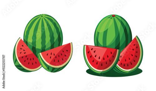 Two whole watermelons with slices isolated