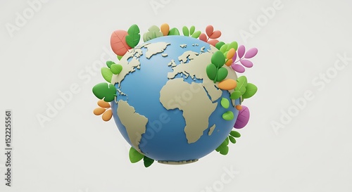 3D Render of Earth Surrounded by Colorful Leaves  Celebrating Environmental Sustainability