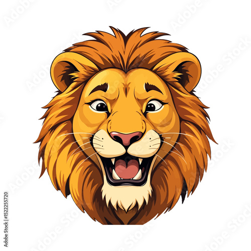 Majestic lion head, cartoon illustration, animal portrait, vibrant mane
