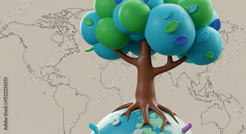 Global Sustainability A 3D Render of a Tree Growing on Earth