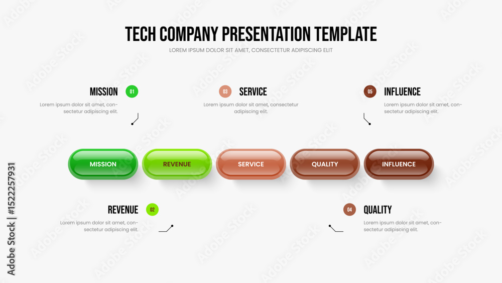 Fototapeta premium Corporate Proposal Presentation Template Vector Illustration. Service Campaign Five Element Infographic Slide Design. Financial Strategy 5 Option Diagram Slideshow Layout.
