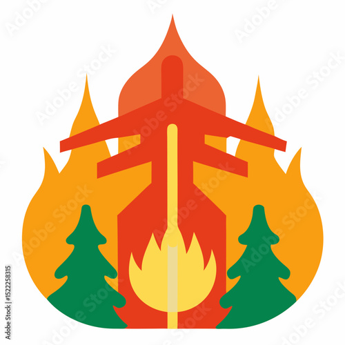 Forest Fire Suppression Aircraft Icon illustration Cutout