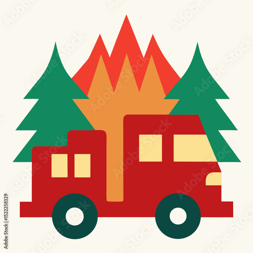 Forest Fire Suppression Vehicle Icon illustration Cutout