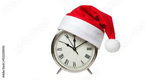 Isolated Clock with Santa Hat Celebrating Christmas and New Year