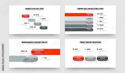 Advertising Strategy Four Five Two Three Step Diagram Slide Layout Vector Illustration Collection. Financial Innovation 4 5 2 3 Option Infographic Frame Design Bundle.