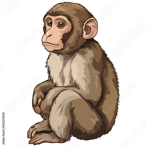 macaque, animal, vector, transparent background, mammal, symbol, wildlife, cute, zoo, nature, isolated, jungle, asia, icon