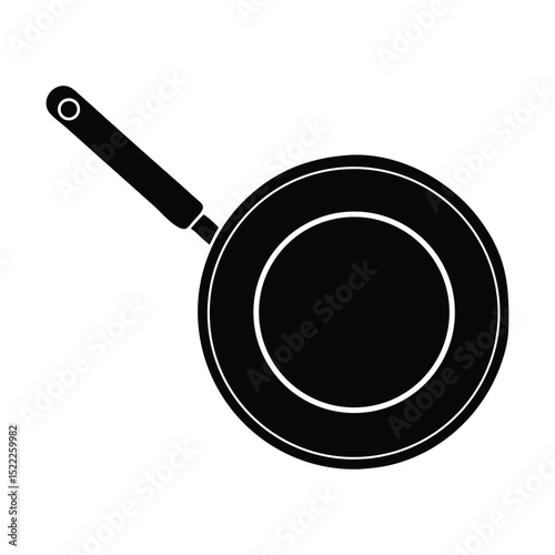 Minimalist Frying Pan Silhouette Icon – Black and White Kitchen Symbol from Top View