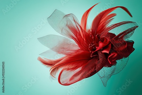 Red feathered embellishment on a translucent background.