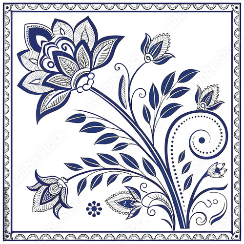 Blue and White Porcelain Tile Seamless Pattern – Intricate Floral & Geometric Delftware-Inspired Design