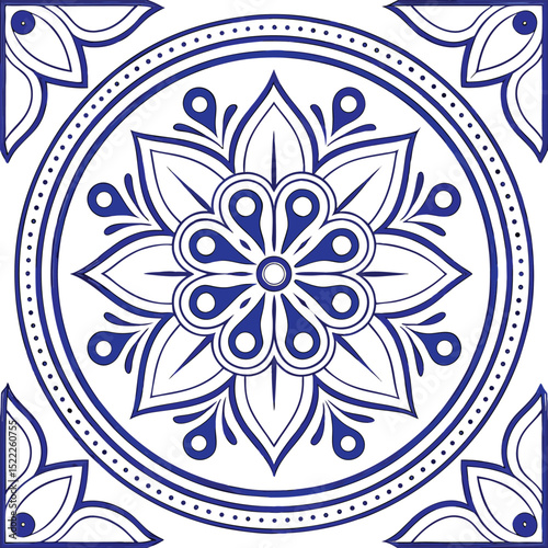 Blue and White Porcelain Tile Seamless Pattern – Intricate Floral & Geometric Delftware-Inspired Design