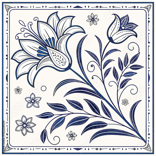 Blue and White Porcelain Tile Seamless Pattern – Intricate Floral & Geometric Delftware-Inspired Design