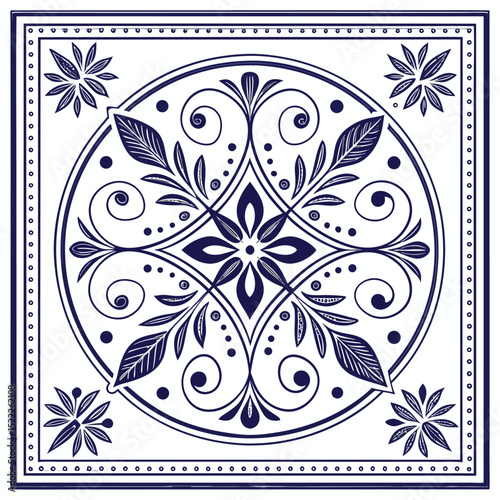Blue and White Porcelain Tile Seamless Pattern – Intricate Floral & Geometric Delftware-Inspired Design