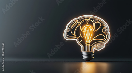 A glowing lightbulb shaped like a human brain symbolizes creativity, innovation, and ideas against a dark background.