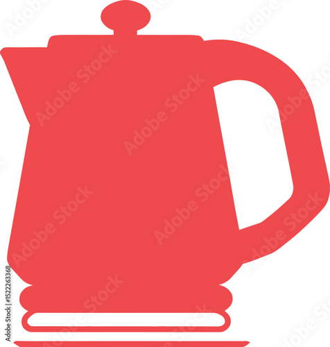 Electric Kettle & Household Appliance Symbol Set Featuring a Bold Red Silhouette of a Classic Kettle with a Handle, Lid, and Base, Representing Convenience, Practicality, and Everyday Home Essentials