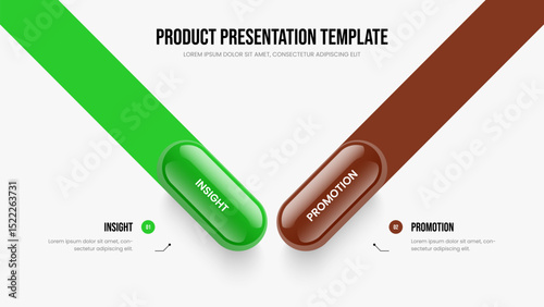 Financial Overview Two Step Infographic Slideshow Template. Business Forecast Presentation Layout Vector Illustration. Enterprise Development 2 Option Diagram Frame Design.