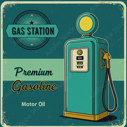 Filling station retro banner. Vintage filling station poster design.