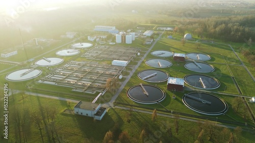 Circular wastewater tanks at industrial facility