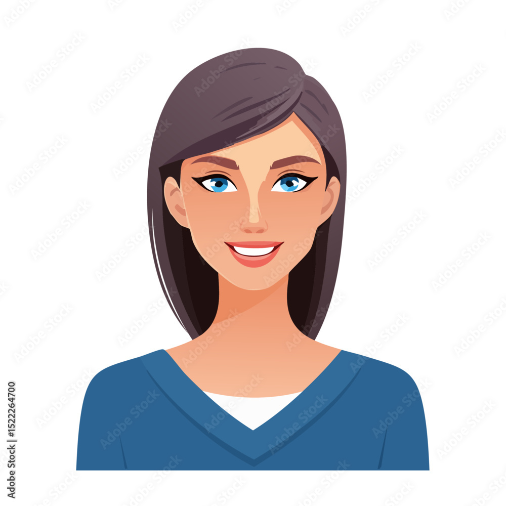 Fototapeta premium Flat Vector. Portrait of only one Woman. Simple Background.