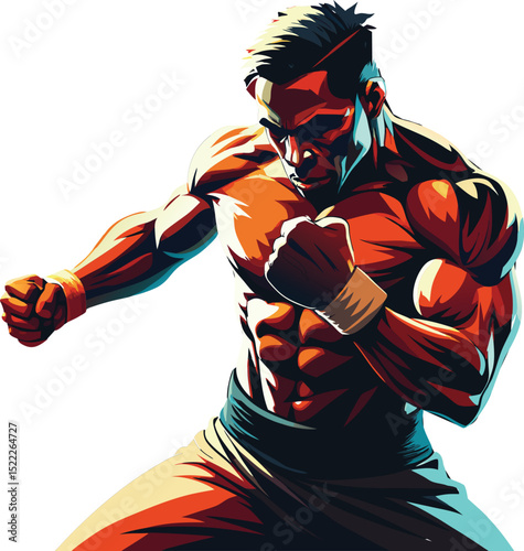 Illustration of muscular boxer in fighting stance art design